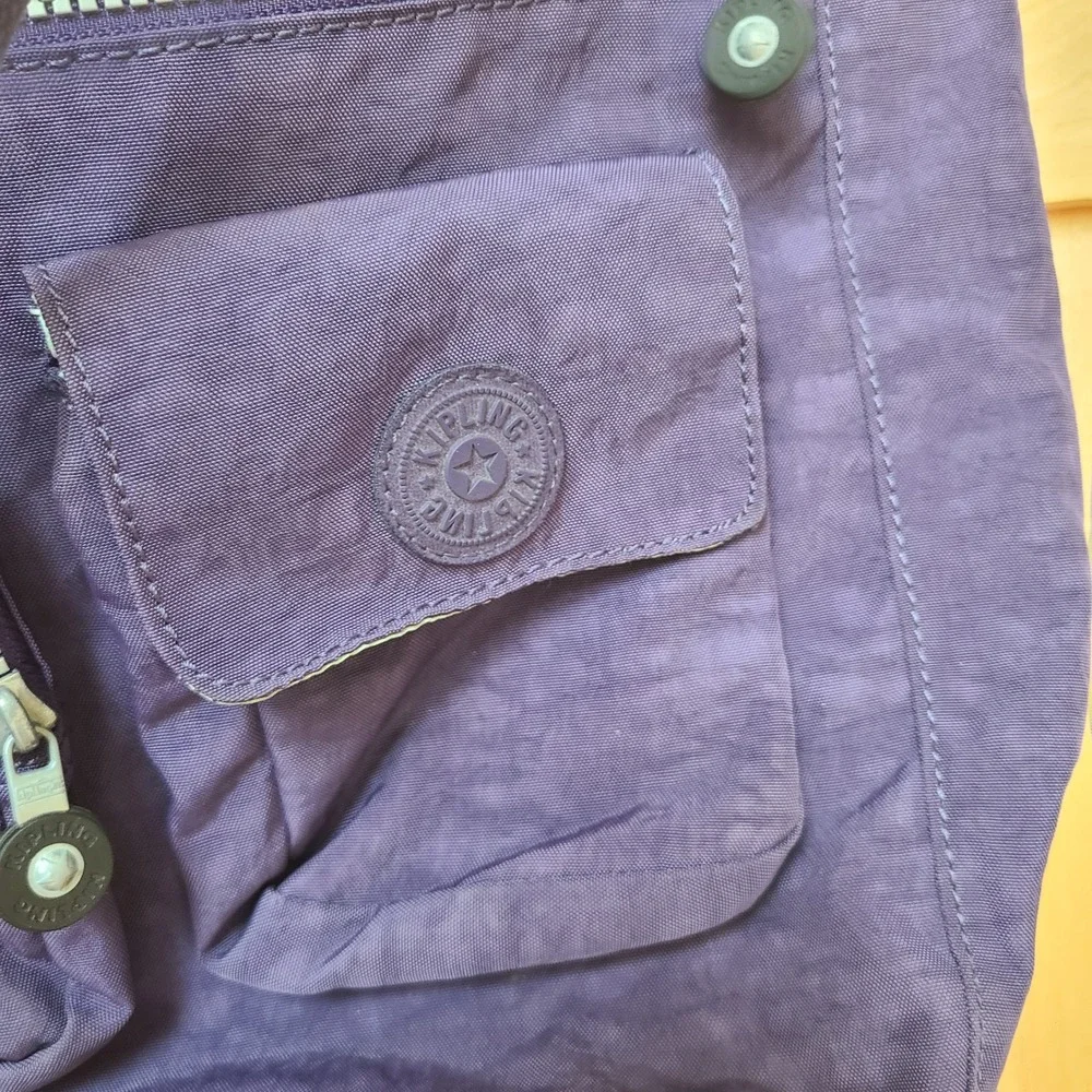 Kipling Purple Messenger Crossbody Shoulder Bag Monkey Violet Nylon Purse Travel
